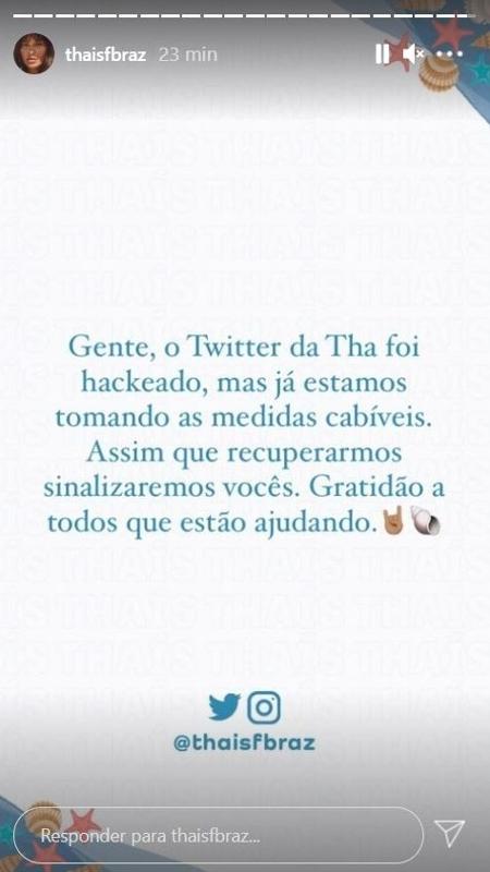 BBB 21 Twitter de Thais e hackeado