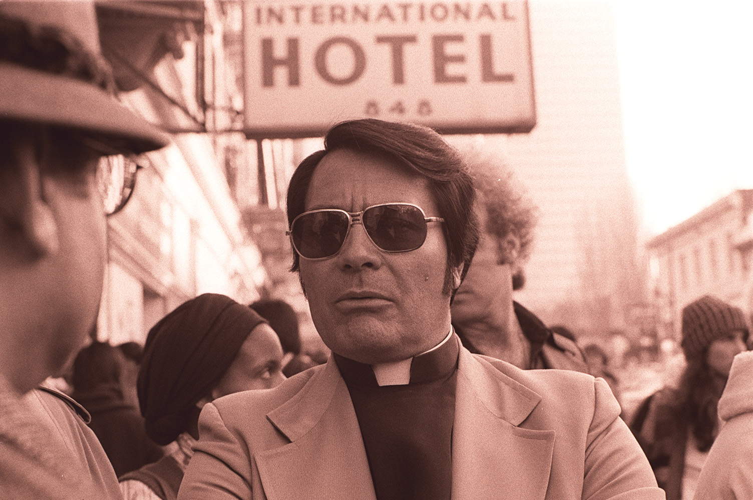 Jim Jones in front of the International Hotel