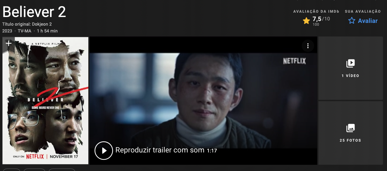filme de ação na Netflix: believer 2