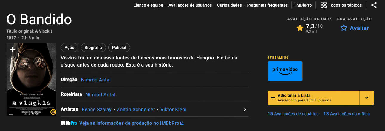 O Bandido, filme de ação no Amazon Prime Video