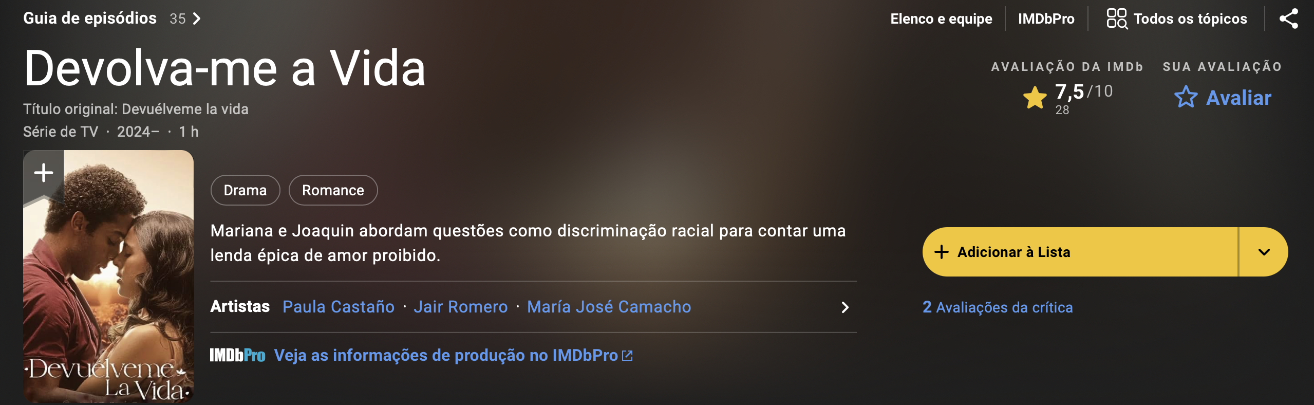 Devolva-me a Vida, série de romance da Netflix